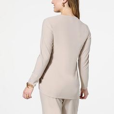 WynneLayers Luxe Crepe Long Sleeve Tie-Front Shirt Around the office or out on the town, this long sleeve, tie-front luxe crepe knit shirt is an easy choice for cooler days. Stretch Crew Neck Blouse For Loungewear, Elegant Long Sleeve Tops With Soft Stretch, Elegant Long Sleeve Soft Stretch Tops, Soft Stretch Tops For Workwear, Fitted Blouse For Fall Loungewear, Elegant Solid Tops For Loungewear, Out On The Town, Front Tie Shirt, Soft Corals