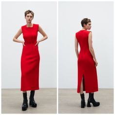 New With Tag. 2148/522 Box2203 Elegant Red Maxi Dress For Work, Classic Fitted Zara Dress, Zara Classic Workwear Dresses, Zara Sheath Midi Dress For Formal Occasions, Elegant Red Zara Midi Dress, Classic Red Midi Dress For Evening, Chic Red Sheath Maxi Dress, Zara Sleeveless Maxi Dress For Work, Zara Sheath Dress For Work