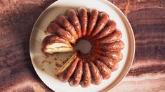 a bundt cake sitting on top of a white plate