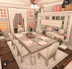 a virtual view of a dining room and living room