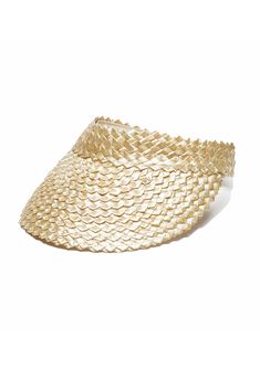 This handmade straw visor screams sunny style and beachy vibes. Handmade Gold Summer Hats, Adjustable Straw Sun Hat With Structured Crown, Adjustable Structured Crown Straw Hat For Vacation, Chic Straw Visor Hat With Uv Protection, Chic Visor Straw Hat With Uv Protection, Summer Straw Hat With Structured Crown, Natural Straw Hat With Structured Crown For Vacation, Summer Straw Hat With Structured Crown And Woven Detail, Vacation Straw Hat With Structured Crown In Natural Color