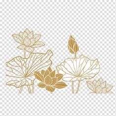 a line drawing of flowers and leaves on a transparent background