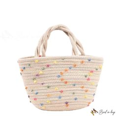 Bird in Bag - New women's bags colorful woven handbag popular fashion straw bag beach bag children woven basket Trendy Braided Straw Tote Bag, Trendy Woven Beach Bag In Bucket Shape, Trendy Woven Bucket Beach Bag, Large Capacity Jute Bucket Bag For Spring, Spring Large Capacity Jute Bucket Bag, Handwoven Bucket Bag For Spring Shopping, Spring Handwoven Bucket Bag For Shopping, Spring Handwoven Shopping Bucket Bag, Trendy Basket Shoulder Bag For Beach Season