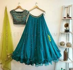 Saree Color Combinations, डिजाइनर कपड़े, Blouse Lehenga, Lehenga Choli Designs, Half Saree Lehenga, Indian Outfits Lehenga, Party Wear Lehenga Choli, Lehnga Dress, Green Lehenga