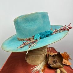 Blue Floral Road Warrior - Etsy Custom Hat Ideas For Women, Diy Hatbands, Custom Hat Ideas, Burnt Hats, Custom Cowboy Hats, Hats Western, Hat Bar, Pork Pie Hat, Hat Bands