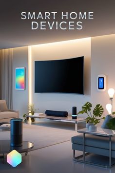 a modern living room with smart home devices on the wall