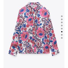 Lapel Collar Shirt With Cuffed Long Sleeves .Front Button Closure Zara Multicolor Button-up Blouse, Zara Button-up Floral Print Blouse, Zara Floral Print Button-up Blouse, Zara Collared Blouse With Floral Print, Zara Floral Print Collared Blouse, Zara Floral Print Button-up Top, Chic Zara Shirt With Floral Print, Chic Zara Floral Print Shirt, Ruffled Crop Top