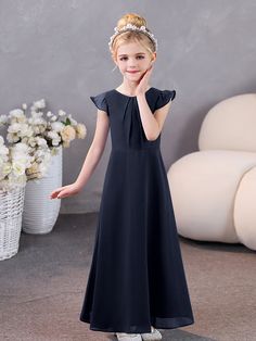 Dark_Navy Dark Navy Bridesmaid Dresses, Junior Bridesmaids, Junior Bridesmaid Dresses, Junior Bridesmaid, Chiffon Fabric, Dark Navy, In Style, Cap Sleeves, Bridesmaid Dresses