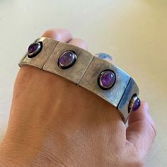 Solid Silver / Clasp & Chain Closure / Rounded Amethyst Pendants Modern Purple Amethyst Jewelry, Hand Forged Round Amethyst Jewelry, Modern Purple Bracelet Jewelry, Purple Amethyst Hand Forged Jewelry, Amethyst Bracelet, Amethyst Pendant, Vintage Silver, Limited Time, Amethyst