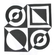 four black and white shapes are shown in the shape of squares, rectangles, and circles