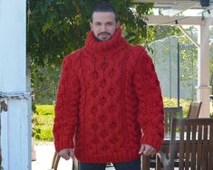 "MATERIAL : 5 strands of 100 % soft wool COLOUR : Red ( There may be a slight difference because of the different monitors' representation) ♥ In the picture the model is wearing a garment with these measurements : A: ( Body lenght) : 29.5 \" / 75 cm B: ( Chest width) : 21.7 \" / 55 cm C: (Sleeve from under the arm) : 23.6\" / 60 cm D: (Neck unrolled) : 14.6 \" / 37 They are taken with the item laid flat and not streched. ♥ For choosing your size please look at size chart in our listing pictures. Red Merino Wool Sweater For Fall, Red Merino Wool Sweater For Winter, Red Sweater For Cold Weather, Cozy Red Wool Sweater, Red Chunky Knit Turtleneck Sweater, Red Chunky Knit Long Sleeve Sweater, Red Oversized Knitted Sweater, Oversized Red Knitted Sweater, Casual Merino Wool Knitting Pattern