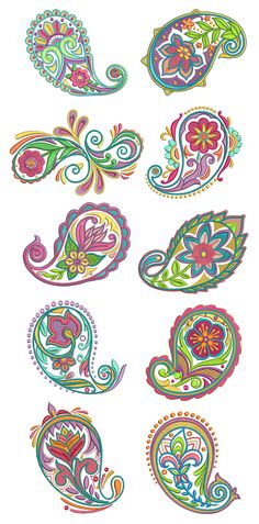 an assortment of paisley designs on a white background