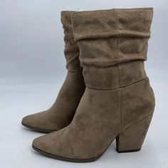 Brand New With Tag In Excellent Condition. Smoke Free Environment. Bin S4 Casual High Heel Suede Mid-calf Boots, Spring Mid-calf Boots With Reinforced Heel And Closed Toe, Casual Mid-calf Boots With Stacked Heel For Spring, Suede Mid-calf High Heel Boots, Spring Suede Booties With Almond Toe, Spring Suede Mid-calf Boots Medium Width, Casual Suede Mid-calf Boots With Almond Toe, Spring Mid-calf Boots With Stacked Heel And Round Toe, High Heel Mid-calf Boots For Spring