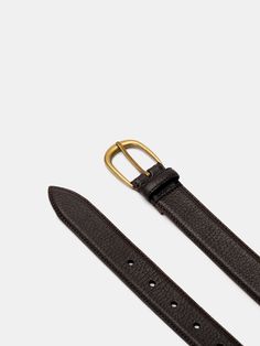 Handmade in our atelier in Alicante, Spain. Grain leather is not only a customer favourite, but also a team favourite. This belt is crafted in a grain calf which creates the little extra edge that we always look for. Made with a curved brass buckle and cut in a 3cm width. Leather Belt With Gold Buckle For Business, Business Leather Belt With Gold Buckle, Leather Workwear Belts With Brass Hardware, Leather Belts With Brass Hardware For Work, Business Belt With Brass Buckle In Bridle Leather, Classic Leather Belts And Suspenders With Brass Buckle, Classic Business Belt With Gold Buckle, Business Leather Belt Buckles With Gold Buckle, Luxury Leather Belt With Brass Hardware