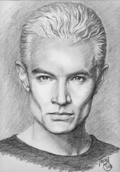 a pencil drawing of a man with blonde hair and an evil look on his face