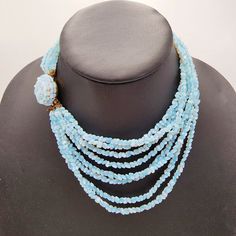 Vintage Italian Multi Strand Opalescent Blue Glass Necklace Hand Wired Box Clasp | eBay Blue Round Necklaces For Evening, Blue Beaded Necklaces For Evening, Formal Blue Glass Jewelry, Light Blue Multi-strand Jewelry Gift, Light Blue Multi-strand Jewelry For Gift, Light Blue Multi-strand Jewelry As Gift, Blue Beaded Jewelry For Evening, Blue Beaded Evening Jewelry, Handmade Light Blue Multi-strand Jewelry