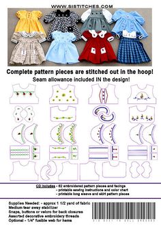 the pattern for this doll's dress is very easy to sew and has many variations