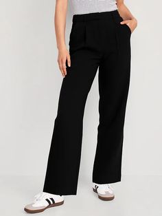 Extra High-Waisted Taylor Wide-Leg Trouser Suit Pants for Women | Old Navy Casual Solid Dress Pants With Belt Loops, Casual Dress Pants With Belt Loops, High Waist Dress Pants With Pockets For Work, High-waist Dress Pants With Pockets For Work, Straight Work Pants Without Pockets, High-waisted Business Casual Dress Pants With Side Pockets, High-waisted Dress Pants With Side Pockets For Business Casual, Casual High Waist Pants With Pleated Waist, Casual Dress Pants With Pockets For Work