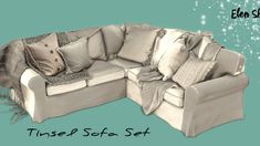 an image of a couch with pillows on it and the caption's description below