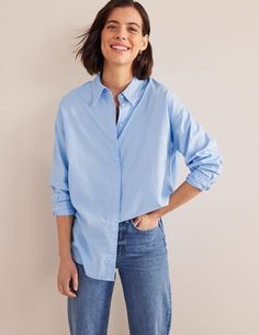 Oversized Cotton Shirt - Chambray Oxford | Boden US Women Blue Shirt Outfit, Blue Oxford Shirt Outfit Women, Blue Shirt Outfits Women, Oxford Shirt Women Outfit, Light Blue Shirts Women, Light Blue Shirt Outfit, Oxford Shirt Outfit, Blue Shirt Outfit, Blue Oversized Shirt