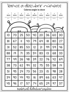 a printable spanish number chart for children to color