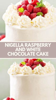 Nigella Raspberry And White Chocolate Cake recipe is made with butter, caster sugar, vanilla extract, eggs, self raising flour, fresh raspberries, white chocolate chips, buttercream, icing sugar, white chocolate, milk, raspberry jam, freeze dried raspberries, and white chocolate curls this recipe takes 105 minutes to prepare and serves 16 people. White Chocolate Cake Recipe, Raspberry And White Chocolate, Candy Birthday Cakes, Self Raising Flour, White Chocolate Cake, Candy Birthday, Freeze Dried Raspberries