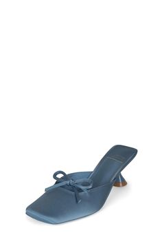 ENSUE Ballet Kitten Heels, Chic Blue Kitten Heels With Sculpted Heel, Elegant Slip-on Kitten Heels With Sculpted Heel, Denim Kitten Heels, Luxury Blue Kitten Heels, Ballet Pumps, Blue Satin, Jeffrey Campbell, Leather Fabric