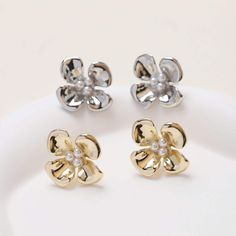 Material: Brass, S925 Silver, 14k real gold Plated 【S925 Silver Pin】No worries for the pin bending- S925 silver is a so soft material, perfect for people who are easily sensitive, and silver pins can protect the ear piercing better, it will be recovered by a pair of small, flat-nose jewelry pliers, or just use your finger, gently squeeze the bent post until it straightens. Quantity: 1 Pair/10 Pairs Size: 20.4mm Colour: 14K Gold/ Silver *We do not accept returns or exchanges for earring posts (in Silver Flower Pearl Earrings For Anniversary, Silver Flower-shaped Pearl Earrings, Silver Plated Metal Pearl Earrings, Silver Plated Pearl Earrings For Gift, Silver Flower-shaped Clip-on Earrings For Anniversary, Ear Pin, Flower Ear, Jewelry Pliers, Ear Pins