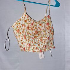 Brand New Summer Crop Top Summer Floral Print Crop Top For Brunch, Floral Print Summer Crop Top For Brunch, Feminine Spring Vacation Crop Top, Summer Floral Crop Top For Brunch, Feminine Spring Crop Top For Beach, Feminine Spring Crop Top For Vacation, Feminine Crop Top For Beach In Spring, Feminine Crop Top For Spring Beach Days, Spring Summer Floral Print Crop Top