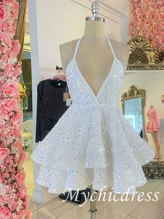 Short Blue Sequin Tiered Homecoming Dress Sexy 16th Dama Dresses – MyChicDress Classic Cocktail Dress, Gaun Koktail, Dress For Teens, Hot Prom Dress, Sequin Homecoming Dress, Dama Dresses, Dresses Sequin, Sequin Short, A Line Cocktail Dress