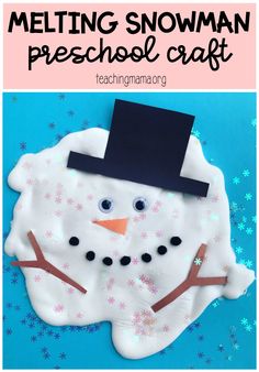 a paper plate with a snowman on it and the words melting snowman preschool craft