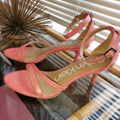 Sz 8 So Pretty Coral Sandal Heel - Croc Embossed Texture Nwot Rainbow Heels, Coral Sandals, Calvin Klein Shoes, Womens Calvin Klein, So Pretty, Shoes Women Heels, Sandals Heels, Calvin Klein, Shoes Heels