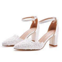 Color: BLANCO; Tamaño del zapato: 34, 35, 36, 37, 38, 39, 40, 41, 42, 43 Lace High Heels, Bling Dress, Trendy High Heels, Bling Wedding Dress, Civil Wedding Dresses, Black Prom, Wedding Shoes Lace, Black Prom Dress, Dress Suits For Men