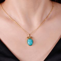 Enhance your graceful style with this oval turquoise pendant in sterling silver. High polish finish is featured in this stunning gemstone jewelry necklace, giving it a brilliant shine and glitz adding to its feminine charm. This chic necklace will surely update any woman's jewelry collection and will compliment casual and formal attires.Carat Weight: 5.615 ctStone Size: 13*17 mmStone Type: Jeulia® StoneNumber of Stones: 1 Stone Color: TurquoiseStone Shape: OvalWeight: 1.4 gWidth: 13.1 mmHeight: Gold Turquoise Oval Necklace, Elegant Turquoise Cabochon Pendant Necklace, Elegant Gold Turquoise Necklace With Oval Pendant, Elegant Turquoise Teardrop Pendant Jewelry, Elegant Turquoise Necklace With Round Pendant, Elegant Turquoise Gemstone Necklace With Oval Pendant, Elegant Oval Turquoise Gemstone Pendant Necklace, Elegant Oval Turquoise Necklace As Gift, Elegant Turquoise Oval Pendant Necklace