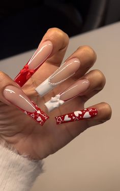 Red And White Nails, Red Acrylic Nails