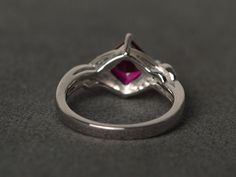 Welcome to my shop, you can find many beautiful gemstone jewelry here, and you also can ask for customized service. Main Stone: lab created ruby, square cut, measures 7X7mm, weight 2.27 carats; Accent Stones: CZ Metal: 925 sterling silver plated with rhodium. I also can provide metal options such as 14k solid yellow/white/rose gold Setting: prong setting My shop home: https://www.etsy.com/shop/XCjewelryStudio?ref=hdr_shop_menu It's a perfect gift for the person who was born in July (Birthstone), White Gold Ruby Ring With Princess Cut, White Gold Princess Cut Ruby Ring, Classic Silver Ruby Ring With Princess Cut, Square Cut Ruby Ring Fine Jewelry, Square Cut Ruby Ring In Red, Square Cut Ruby Ring For Wedding, Silver Princess Cut Ruby Ring For Formal Occasions, Square Cut Ruby Wedding Ring, Formal Silver Princess Cut Ruby Ring