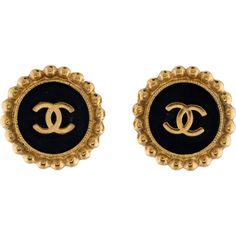 Luxury Black Round Clip-on Earrings, Luxury Clip-on Enamel Earrings, Black Enamel Clip-on Earrings For Evening, Formal Gold Clip-on Earrings With Black Enamel, Chanel Medallion, Luxury Black Enamel Clip-on Earrings, Medallion Earrings, Colored Earrings