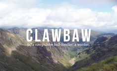 the words clawbaw are written in white on top of some mountains and valleys