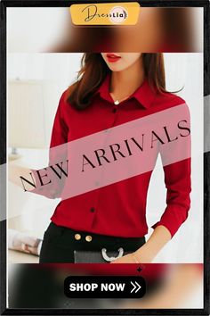 Biboyamall White Blouse Women Chiffon Office Career Shirts Tops Fashion Casual Long Sleeve Blouses Femme Blusa Red Collar Blouse For Work, Office Wear Button-up Blouse, Office Lady Style Button-up Blouse, Trendy Red Office Blouse, Trendy Blouse For Office Wear, Office Lady Long Sleeve Blouse, Red Long Sleeve Blouse For Office, Elegant Red Collared Blouse, Fall Office Lady Blouse