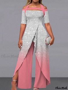 Olivia Mark - Off-Shoulder Floral Print Jumpsuit - Fashionable and Sophisticated Pink Stretch Jumpsuits And Rompers For Evening, Pink Off-shoulder Fitted Jumpsuits And Rompers, Summer Off-shoulder Stretch Jumpsuits And Rompers, Summer Stretch Off-shoulder Jumpsuits And Rompers, Short Sleeve Stretch Jumpsuits And Rompers For Party, Party Stretch Short Sleeve Jumpsuits And Rompers, Party Stretch Jumpsuits And Rompers With Short Sleeve, Stretch Short Sleeve Jumpsuits And Rompers For Party, Spring Party Off-shoulder Jumpsuits And Rompers