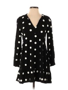 Zara Casual Dress Size: Small Black Dresses - used. 78% Viscose, 22% Acrylic, V Neck, Polka Dots, Short, Long Sleeve | Zara Casual Dress: Black Polka Dots Dresses - Used - Size Small Polka Dot Zara Mini Dress For Spring, Zara Polka Dot Mini Dress For Spring, Casual Zara Polka-dotted Mini Dress, Casual Zara Mini Dress With Polka Dot Pattern, Black Polka Dot Dress, Casual Dress Black, Black Casual Dress, Black Dresses Casual, Short Long