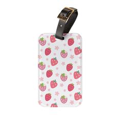 This cute and helpful Strawberry Luggage Tag is perfect for any traveler. Easily spot your luggage on the carousel with its sweet pink and red design. Say goodbye to lost bags and hello to stress-free travel. Our acrylic luggage tag comes with a business card insert on the back where people can enter their contact information. They're super lightweight, so that they won't add any weight to baggage allowance. Each tag comes with a durable leather strap. .: Material: 100% acrylic.: One size: 2.4” Rectangular Pink Travel Accessories For Weekend Trips, Pink Rectangular Travel Accessories For Weekend Trips, Trendy Pink Luggage For Travel, Trendy Pink Travel Luggage, Pink Rectangular Travel Accessories Gift, Trendy Pink Rectangular Luggage, Portable Pink Luggage For Everyday Use, Pink Rectangular Travel Accessories For On-the-go, Rectangular Pink Travel Accessories For On-the-go