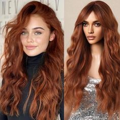 PRICES MAY VARY. 【Premium Material】：The ginger wavy wig is made of high-temperature resistant synthetic fiber and stands heat up to 120℃ (250℉). It is not only heat-resistant and durable, but also looks very natural and realistic. Easy to comb and not easily tangle and hair loss. 【Adjustable Wig Cap】：Our ginger wig cap is about 21-23 inches. The new elastic net is soft, comfortable, breathable, and not stuffy. Two elastic adjusting straps can be adjusted according to different head circumference Deep Ginger Hair Color, Cute Wig Styles, Copper Hair On Latinas, Red Hair Tones, Amber Hair Color, Ginger Hair Extensions, Apricot Hair, Lighten Hair Naturally, Ginger Wig