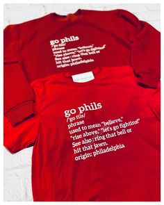 Route for your fave team in your Go Phils tee! Shirt is unisex and true to size.  Red tee with white ink. Shop does not offer refunds or exchanges.  Please check size chart carefully, cannot exchange for size. Please contact shop with any sizing questions prior to ordering. Buyer agrees to turn around time stated at purchase. Seller is not responsible for postal delays. Phillies World Series 2022 Shirts, Phillies Shirt, Philly Sports, Ring The Bell, Red Tee, Baseball Shirt, Design Lab, Philadelphia Phillies, Comfy Cozy