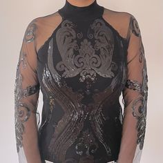 Elegant Black Sequenced Top , Perfect For Evening Wear/ Cocktail Party Or New Year’s Eve Party! Religious Deconstruction, Beaded Sweatshirt, Sequence Top, Pendleton Sweater, Black Crop Top Tank, Black Cropped Tank, Tie Dye Long Sleeve, Best Of Both Worlds, Light Weight Sweater