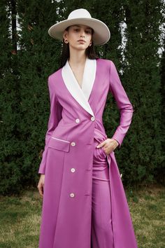 Bring a touch of regal charm with its purple and white lapel double-breasted tuxedo jacket with matching pants. Perfect for those seeking a classic yet unique formal outfit. Make a statement at your next event with this stylish ensemble. Luxury Long Sleeve Formal Pantsuit, Semi-formal Tuxedo Style Pantsuit With Double Button, Tuxedo Style Semi-formal Pantsuit With Double Button Closure, Chic Double-breasted Formal Pantsuit, Evening Double-breasted Tuxedo Suit, Evening Tuxedo Suit With Double-breasted Button, Elegant Double-breasted Long Sleeve Tuxedo, Elegant Double-breasted Formal Pantsuit, Evening Tuxedo Suit With Double-breasted Button Fastening