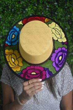 This women's hat is hand embroidered in Mexico. Adjustable Embroidered Straw Hat With Curved Brim, Adjustable Embroidered Straw Hat With Short Brim, Adjustable Embroidered Wide Brim Straw Hat, Adjustable Embroidered Sun Hat With Flat Brim, Adjustable Cap With Multicolor Embroidery, Adjustable Embroidered Flat Brim Sun Hat, Embroidered Beach Cap, Embroidered Beach Hats, Multicolor Embroidered Brimmed Hat