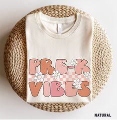 Pre-K Vibes Shirt, Pre K Teacher Shirts, Pre-K Crew Shirts, Back to School Shirt, Retro Pre-K Tee, PreK Squad,  Kids First Day of Pre K Tee More Grades and Styles Here: https://www.etsy.com/shop/TheGraphicPeach?ref=seller-platform-mcnav§ion_id=34195008 For environmental and human friendly reason, this product is only made when you order. Turnaround time is usually 1-5 business days before shipping, but can increase during holiday periods. Our professional printers always strive to ship as quickl Teacher Outfits First Day Of School, Pre K Outfits, First Day Of School Outfit Pre K, First Day Of School Teacher Shirt, Preschool Tshirt Ideas, Pre K Outfits Girls Back To School, Back To School Shirts, Pre K Teacher Outfits, Pre K Teacher Shirts