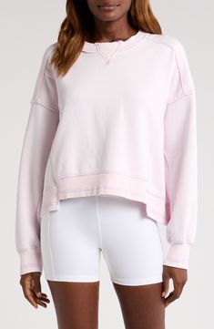 A boxy fit lends relaxed energy to this slightly cropped cotton-blend sweatshirt. 21 1/2" length (size Medium) Crewneck Long sleeves 80% cotton, 20% polyester Machine wash, tumble dry By Free People; imported Nordstrom Outfit, Cute Crewneck, Fancy Tops, Active Outfits, Cute Preppy Outfits, Fall Fits, Fp Movement, Teenage Fashion Outfits, Crop Sweatshirt