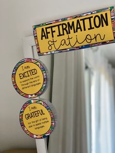 a sign that says affirmation station and i am excited to be grateful on it